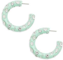 Silvertone, Resin & Crystal Hoop Earrings