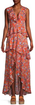 Floral-Print Ruffle Maxi Dress