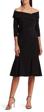Embellished Off-the-Shoulder Midi Dress