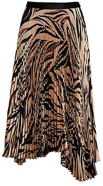 Logan Tiger-Print Asymmetric Pleated Midi Skirt