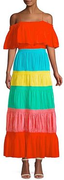 Kia Smocked Rainbow Cold-Shoulder A-Line Dress