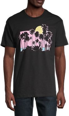 Palm Scene Sunset Cotton T-Shirt