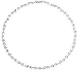 Liv Leaf Rhodium-Plated & Crystal Collar Necklace