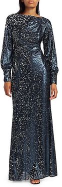 Embellished Long-Sleeve Sequin Dress