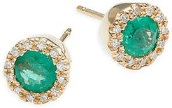 14K Yellow Gold, Emerald & 0.12 CT. T.W. Diamond Earrings