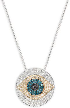 14K Two-Tone Gold & Diamond Evil Eye Pendant Necklace