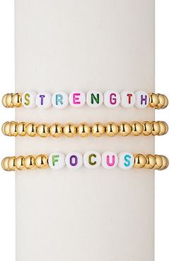 Strength Focus Alphabet Bead & 18K Gold Plated Bracelet Set