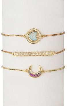 18K Yellow Goldplated & Cubic Zirconia Moon & Heart Pendant Bracelet