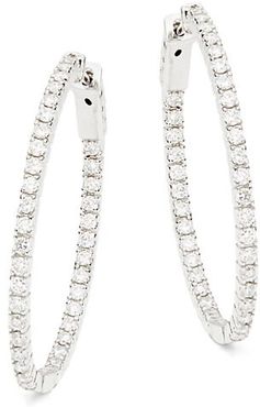 14K White Gold & Diamond Hoop Earrings