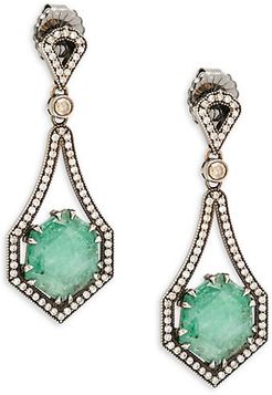 One Of A Kind 18K White Gold, Emerald & Diamond Drop Earrings