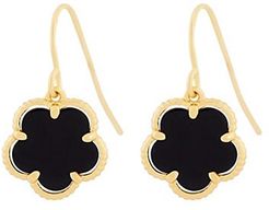 Small 14K Goldplated & Onyx Flower Drop Earrings
