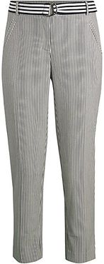 Belted Pinstriped Tapered Pants