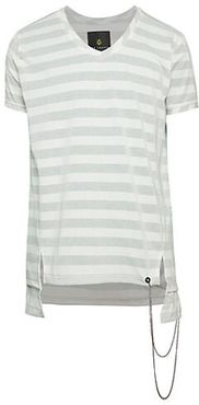 Striped Chains V-Neck Step Hem T-Shirt