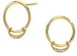 Goldtone & Diamond Crescent Hoop Earrings