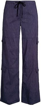 Striped Cotton & Linen Wide-Leg Utility Pants