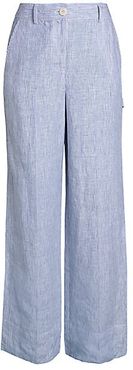 Striped Linen Wide-Leg Carpenter Pants
