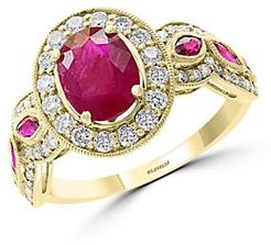 14K Yellow Gold, Natural Ruby & Diamond Ring