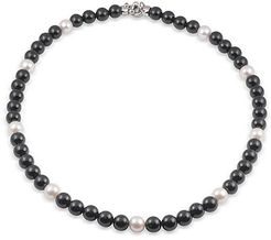 Stainless Steel, 6-8MM Freshwater Pearl & Black Onyx Necklace