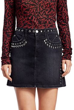 Grommet & Stud Denim Mini Skirt