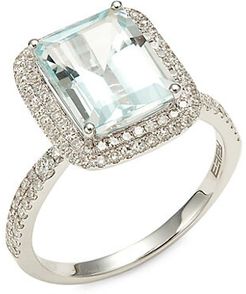 14K White Gold, Aquamarine & Diamond Cocktail Ring