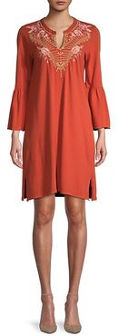 Rianne Embroidered Flare-Sleeve Cotton Dress