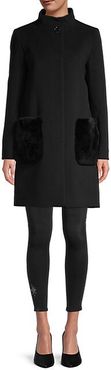 Virgin-Wool & Cashmere Rabbit Fur Patch Pocket Coat