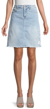 Saydi Pinstripe Embroidered Denim Skirt