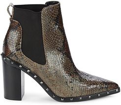 Dodger Snakeskin-Embossed Stack Heel Booties