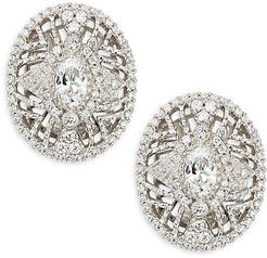 Sterling Silver, Simulated Diamond & Crystal Oval Clip-On Earrings
