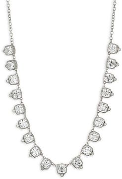 Sterling Silver, Simulated Diamond & Crystal Station Necklace