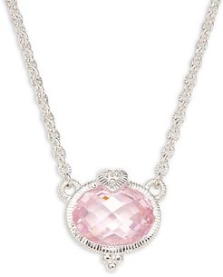 Sterling Silver, White Topaz & Pink Cubic Zirconia Pendant Necklace