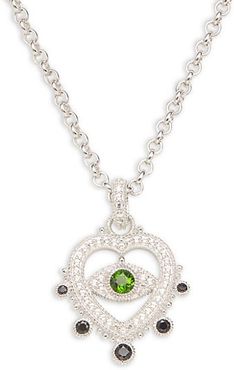 Sterling Silver & Multi-Stone Heart Pendant Necklace