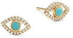 14K Yellow Gold, Turquoise & Diamond Eye Stud Earrings