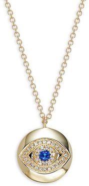 14K Yellow Gold, Sapphire & Diamond Evil Eye Pendant Necklace