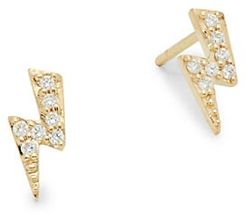 14K Yellow Gold & 0.08 TCW Diamond Lightning Bolt Stud Earrings