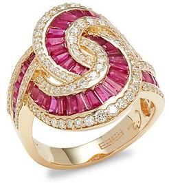 14K Yellow Gold, Ruby & Diamond Ring