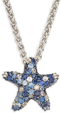 Sterling Silver, Black Diamond & Emerald Eyes Star Pendant Necklace