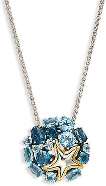 18K Yellow Gold, Sterling Silver, London Blue & Blue Topaz Pendant Necklace