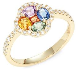 14K Yellow Gold, 0.028 TCW Diamond & Multicolored Sapphire Ring