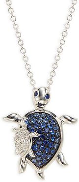 14K White Gold, Sapphire & Diamond Double Turtle Pendant Necklace