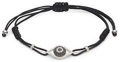 14K White Gold, Diamond & Cord Evil Eye Bracelet