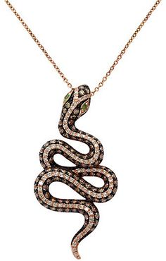 14K Rose Gold & Two-Tone Diamond Snake Pendant Necklace