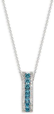 14K White Gold, Blue & White Diamond Bar Pendant Necklace