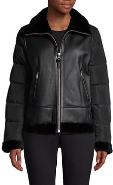 Vilma Shearling Trim Mixed-Media Jacket