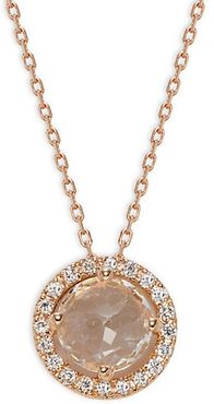 18K Rose Gold, White Topaz & Diamond Pendant Necklace