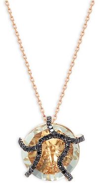 18K Rose Gold, Green Amethyst & Black Diamond Pendant Necklace