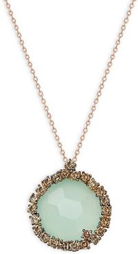 18K Rose Gold, Chalcedony & Champagne Diamond Pendant Necklace