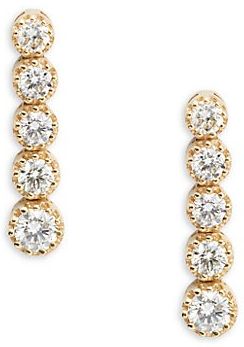 14K Yellow Gold & Diamond Graduated Linear Earrings