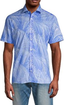 Leaf-Print Short-Sleeve Cotton Shirt