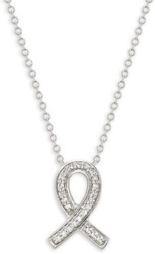 14K White Gold & Diamond Ribbon Pendant Necklace